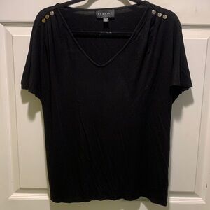 Elegant Black Premise Top With Circular Metal Sleeve Embellishments Women’s XL